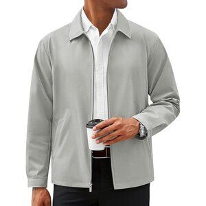 Men's Lightweight Full Zip Fabric Gray Design Golf Blazers Jacket Coat Pockets